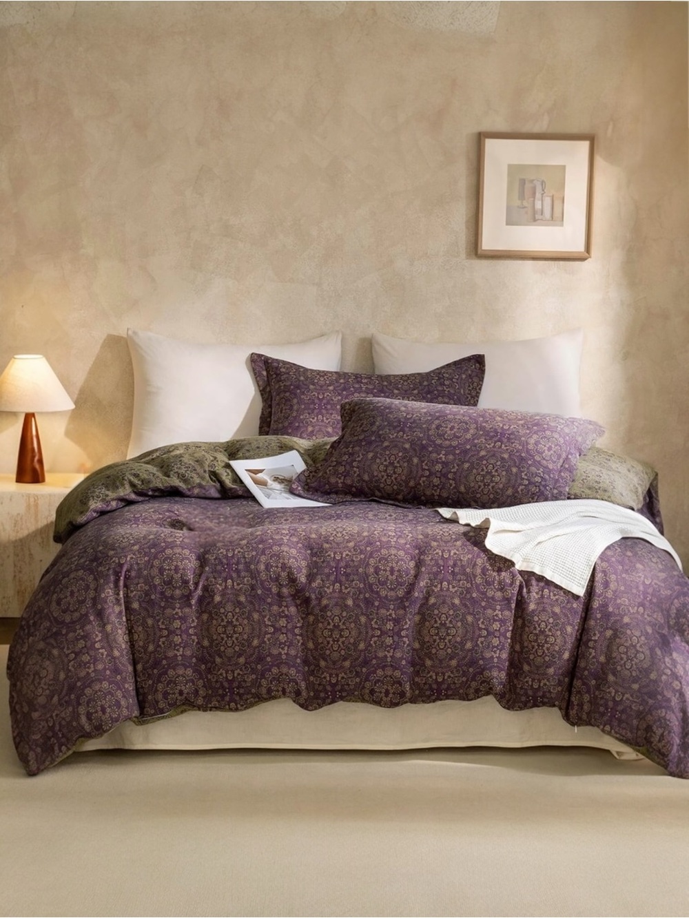 NEW Anthro Purple Muslin 100% Cotton Boho Queen King Bedding Duvet & Sham Case